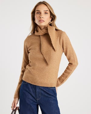 River Island Womens Jumper Brown Knitted Neck Tie