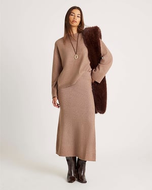 River Island Womens Midi Skirt Brown Knitted