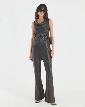 River Island Womens Bootcut Trousers Brown Pocket Faux Leather