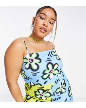 COLLUSION PLUS blandade blommiga bandtopp jumpsuit i multifärgad
