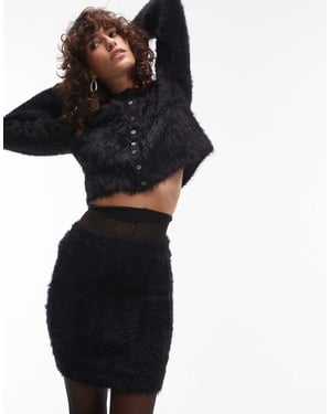 Topshop stickad fluffig mini kjol-set i svart