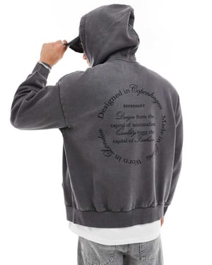 ADPT överdimensionerad hoodie med ryggtryck i gråsyra tvätt