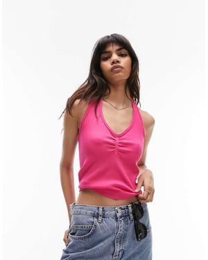 Topshop sömlös rynkad front halterneck topp i rosa