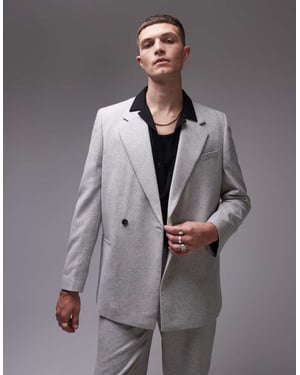 Topman premium ullmix oversized dubbelknäppt kostymjacka i ljusgrå