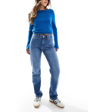 ONLY Jane mid waist raka jeans i mellanblå tvätt