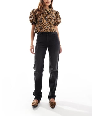 ONLY Jane mid waist rakajeans i tvättad svart