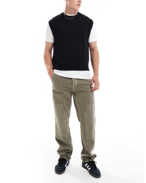 ONLY & SONS Edge raka passform cord carpenter jeans i vintage grön tvätt