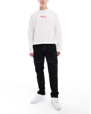 ONLY & SONS Edge rak passform verktygsfickjeans med kontrastsöm i svart