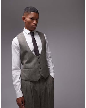 Topman premiummixad ullblandning randig herringbone väst i brunt