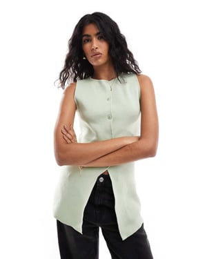 ASOS DESIGN stickad rundhalsad väst med frontslits i pistage