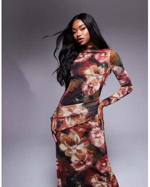 ASOS DESIGN höghalshängande långärmad maxiklänning i blommigt svart mönster