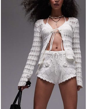 Topshop stickad ros knickershorts i elfenben