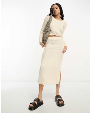 ASOS DESIGN stickad maxikjol i texturerad stegsöm i krämfärgade koord