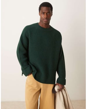 ASOS DESIGN oversized ullmix tung ribbad stickad tröja i mörkgrön
