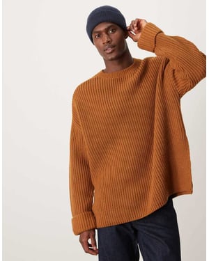 ASOS DESIGN oversized vintermix tyngd ribbad stickad tröja i tan