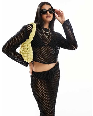 Miss Selfridge öppen stickad virkad slouch jumper i svart