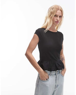 Topshop snittad hals peplum bubbeltopp i svart