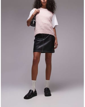 Topshop konstläder mini kjol i svart med kontrastsömmar