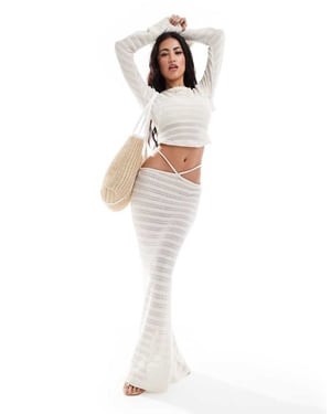 ASOS DESIGN samordnad linjär texturerad midikjol med midjeband i elfenben