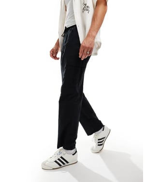 Jack & Jones tapered linnebyxor med cargofickor i svart