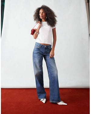 Weekday Ample låga midja baggy jeans i streckig blå tvätt