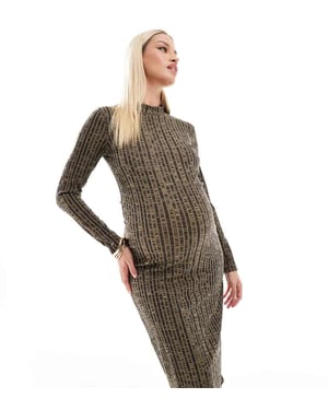 Mamalicious graviditetsklänning i texturerad ribbjersey i brun melange
