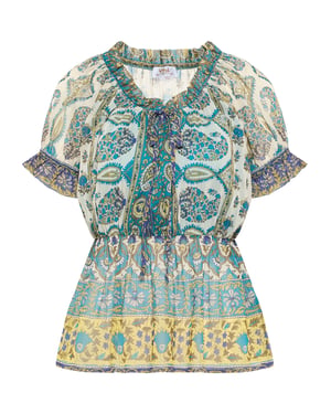 usha Blouseshirt met ruchemouwen Dames Blauw Veelkleurig