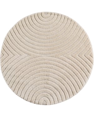 Muratap Japandi art rond scandinavisch vloerkleed laagpolig effen wit- 80 cm