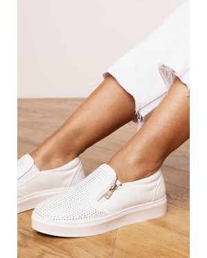 Where's That From Womens 'Galia' White Zip detail Trainer with Diamante Toe