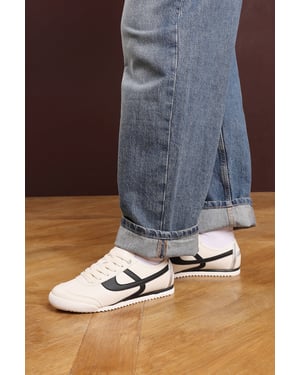 Where's That From Womens 'Caia' Beige Court Lace up Trainer with Black Stripe detail