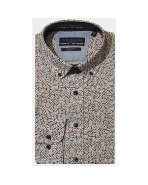 Bos Bright Blue R.b. boston casual hemd lange mouw regular fit cotton 427670/811