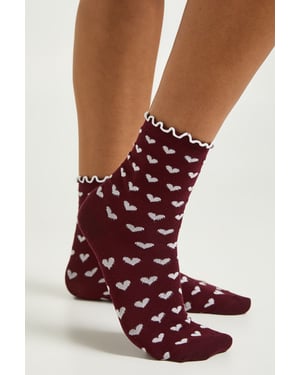 Love Heart Print Frill Socks