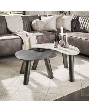 Hoyz salontafel twin organisch set van 2 3d keramiek travertin