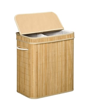 4goodz Wasmand bamboe met deksel 2 vakken 90 liter -