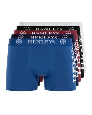 Henleys Heren Kelmack2 Boxershorts (Set van 5) (Blauw/Zwart/Maraan/Grijs/Navy)