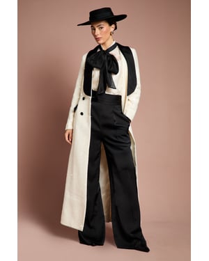 Lisa Tan Double Breasted Sequin Tweed Maxi Coat