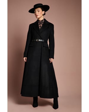Lisa Tan Occasion Skirt Detail Belted Longline Coat