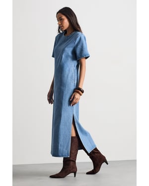 Denim Side Split Midi Dress