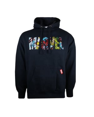 Marvel Huvtröja med logotyp med tecken för män (Marinblått)