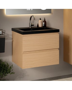 Mirlux Badkamermeubel karo 60cm licht eiken wastafel zwart