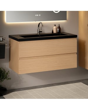 Mirlux Badkamermeubel sena 100cm licht eiken wastafel zwart