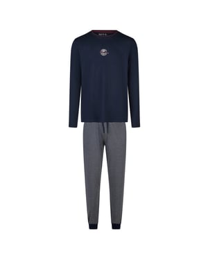 Phil & Co Heren winter pyjama set lang donkerblauw/grijs gestreept