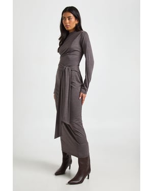 Marl Long Sleeve Tie Waist Midaxi Dress
