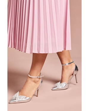 Poppy Satin Diamante Butterfly Trim Pointed High Stiletto Heel Court Shoes