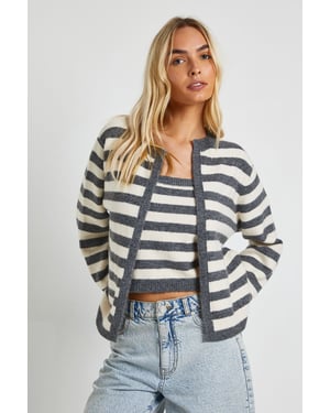 Super Soft Striped Knitted Boxy Fit Cardigan and Knitted Crop Top 2 Piece Set