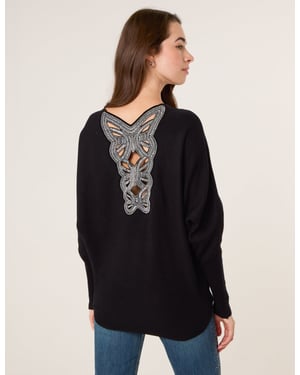 Batwing Jumper With Back Diamante Detailing
