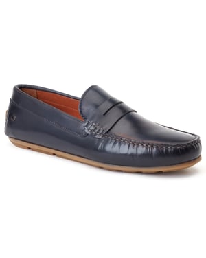 Base London Collins Lederen Heren Navy Standaard Instappers