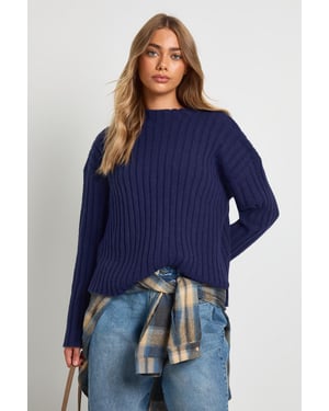 Rib Knit High Neck Longline Jumper