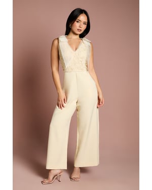 Petite Bow Shoulder Lace Jumpsuit