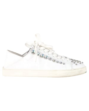 Stuart Weitzman Goldie Shine Convertible Sneakers in White Leather